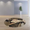 8' Black Beige And Brown Wool Botanical Leaves Hand Tufted Round Rug