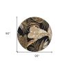 8' Black Beige And Brown Wool Botanical Leaves Hand Tufted Round Rug