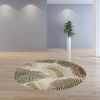 8' Beige Green And Brown Wool Botanical Leaves Hand Tufted Round Rug