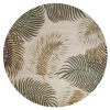 8' Beige Green And Brown Wool Botanical Leaves Hand Tufted Round Rug