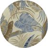 8' Ivory Blue And Brown Wool Tropical Botanical Hand Tufted Round Rug