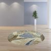 8' Ivory Blue And Brown Wool Tropical Botanical Hand Tufted Round Rug