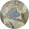 8' Ivory Blue And Brown Wool Tropical Botanical Hand Tufted Round Rug