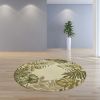 8' Ivory And Green Wool Botanical Leaves Hand Tufted Round Rug