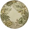8' Ivory And Green Wool Botanical Leaves Hand Tufted Round Rug