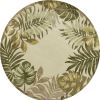 8' Ivory And Green Wool Botanical Leaves Hand Tufted Round Rug
