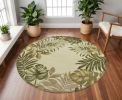 8' Ivory And Green Wool Botanical Leaves Hand Tufted Round Rug
