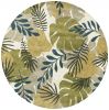 7' Ivory Green And Blue Wool Botanical Leaves Hand Tufted Round Rug