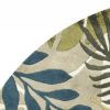 7' Ivory Green And Blue Wool Botanical Leaves Hand Tufted Round Rug