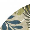 7' Ivory Green And Blue Wool Botanical Leaves Hand Tufted Round Rug