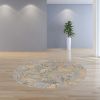 8' Gray And Taupe Wool Botanical Leaves Hand Tufted Round Rug