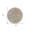 8' Gray And Taupe Wool Botanical Leaves Hand Tufted Round Rug
