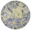 7' Blue Green And Beige Wool Tropical Botanical Hand Tufted Round Rug