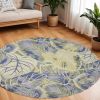 7' Blue Green And Beige Wool Tropical Botanical Hand Tufted Round Rug