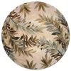7' Ivory Brown And Blue Wool Botanical Leaves Hand Tufted Round Rug