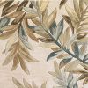 7' Ivory Brown And Blue Wool Botanical Leaves Hand Tufted Round Rug