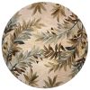 7' Ivory Brown And Blue Wool Botanical Leaves Hand Tufted Round Rug