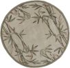 7' Ivory Green And Brown Wool Botanical Leaves Hand Tufted Round Rug