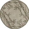 7' Ivory Green And Brown Wool Botanical Leaves Hand Tufted Round Rug