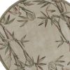 7' Ivory Green And Brown Wool Botanical Leaves Hand Tufted Round Rug