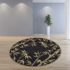 8' Black Green And Brown Wool Tropical Botanical Hand Tufted Round Rug