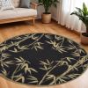 8' Black Green And Brown Wool Tropical Botanical Hand Tufted Round Rug