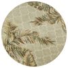 8' Sage Taupe And Green Wool Tropical Botanical Hand Tufted Round Rug