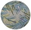 7' Blue And Gray Wool Tropical Botanical Hand Tufted Round Rug