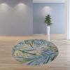 7' Blue And Gray Wool Tropical Botanical Hand Tufted Round Rug