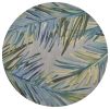 7' Blue And Gray Wool Tropical Botanical Hand Tufted Round Rug