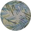 7' Blue And Gray Wool Tropical Botanical Hand Tufted Round Rug