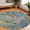 7' Blue And Gray Wool Tropical Botanical Hand Tufted Round Rug