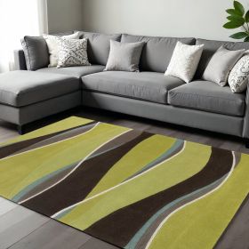 8' X 11' Lime Green Brown And Blue Wool Abstract Hand Tufted Area Rug