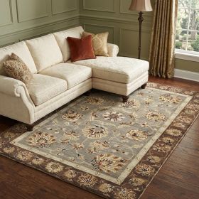 8' X 11' Gray Brown And Ivory New Zealand Lambs Wool Floral Medallion Hand Tufted Area Rug