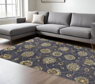 8' X 11' Dark Gray Green And Brown New Zealand Lambs Wool Floral Hand Tufted Area Rug
