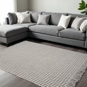8' X 11' Gray And Ivory Wool Houndstooth Hand Woven Area Rug