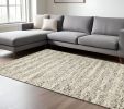 7' X 9' Gray And Ivory Wool Striped Hand Woven Area Rug