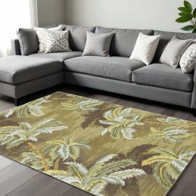 8' X 10' Moss Green And Yellow Wool Tropical Botanical Hand Tufted Area Rug