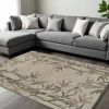 8' X 10' Ivory Green And Brown Wool Botanical Leaves Hand Tufted Area Rug