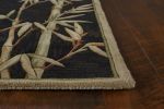 8' X 10' Black Green And Brown Wool Tropical Botanical Hand Tufted Area Rug