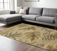 8' X 11' Sand And Beige Wool Botanical Leaves Hand Tufted Area Rug