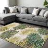 8' X 11' Natural Green And Brown Wool Botanical Leaves Hand Tufted Area Rug