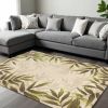 8' X 11' Ivory And Green Wool Botanical Leaves Hand Tufted Area Rug