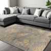 8' X 11' Gray And Taupe Wool Botanical Leaves Hand Tufted Area Rug