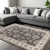 9' X 12' Gray And Ivory Floral Medallion Area Rug