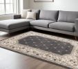 9' X 12' Gray And Ivory Floral Area Rug