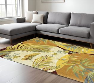 8' X 11' Coral Green And Ivory Wool Tropical Botanical Hand Tufted Area Rug