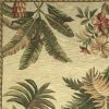 8' X 11' Ivory Green And Brown Wool Tropical Botanical Hand Tufted Area Rug