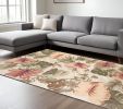 9' X 12' Beige Green And Pink Wool Botanical Leaves Hand Tufted Area Rug