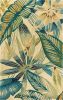 9' X 12' Ivory Teal And Green Wool Tropical Botanical Hand Tufted Area Rug